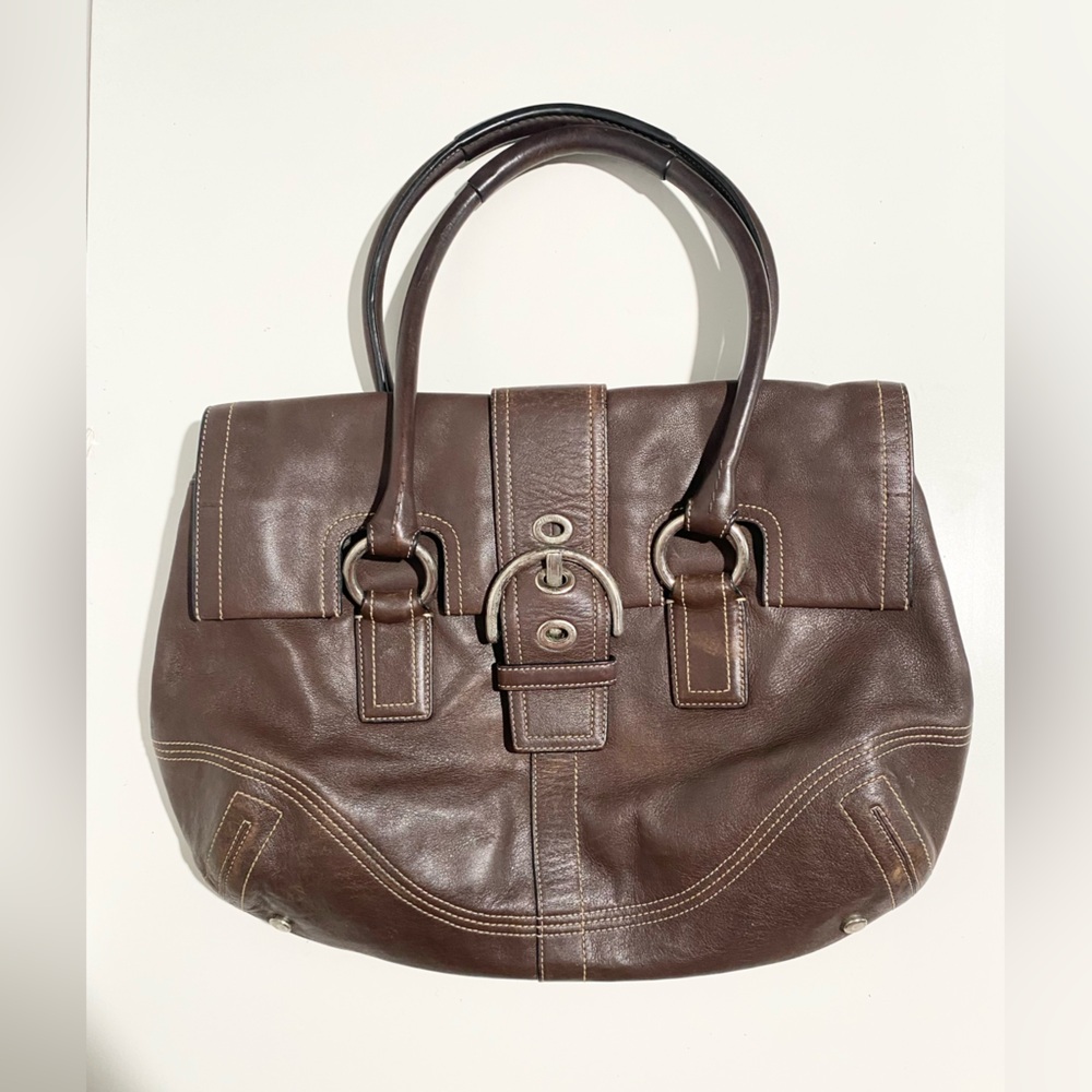 Coach Soho Big Buckle Leather Handbag Hobo Vintage Chocolate Brown Flap‎